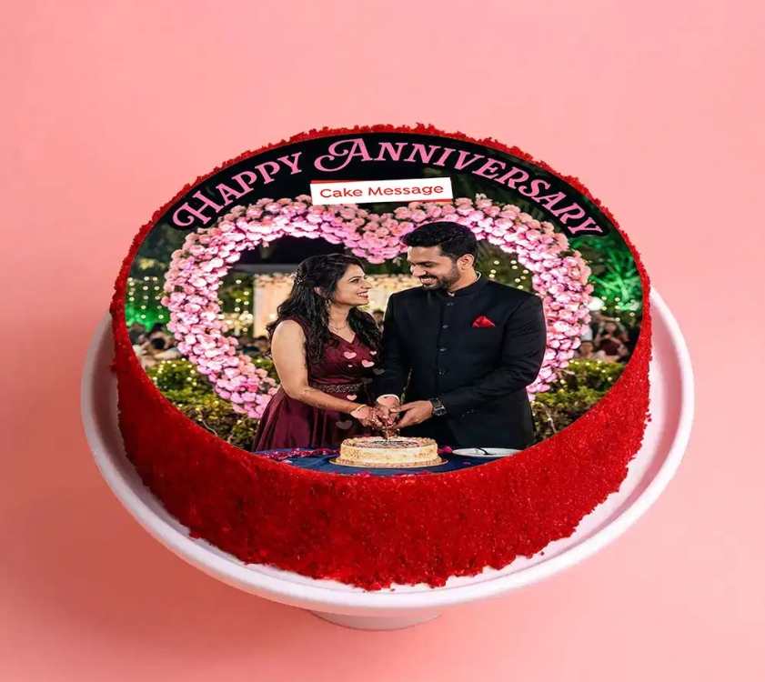 Round Red Velvet Photo Cake - Fresh Cake